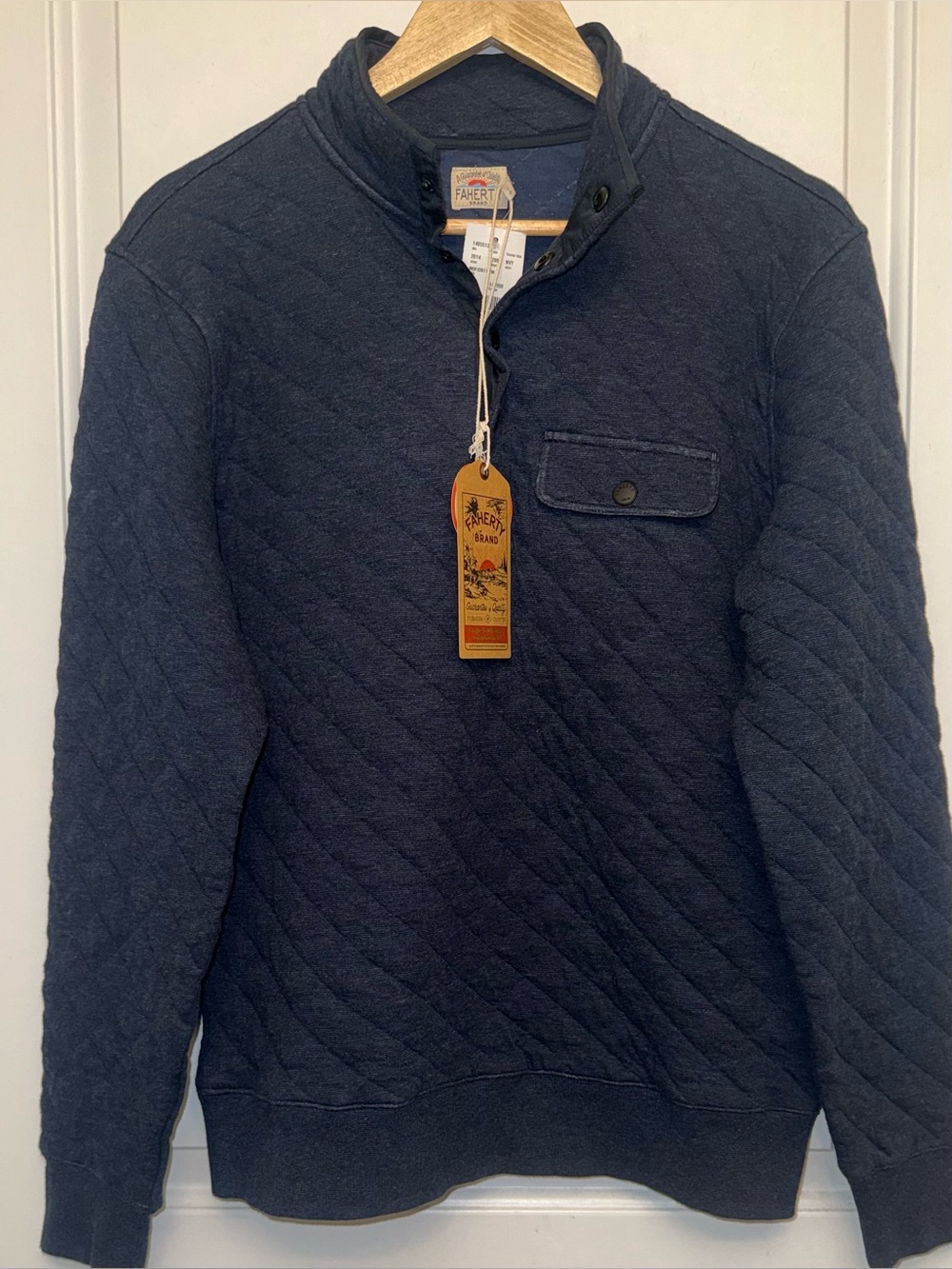 NWT Faherty Brand Epic Quilted Fleece Pullover in Navy Melange